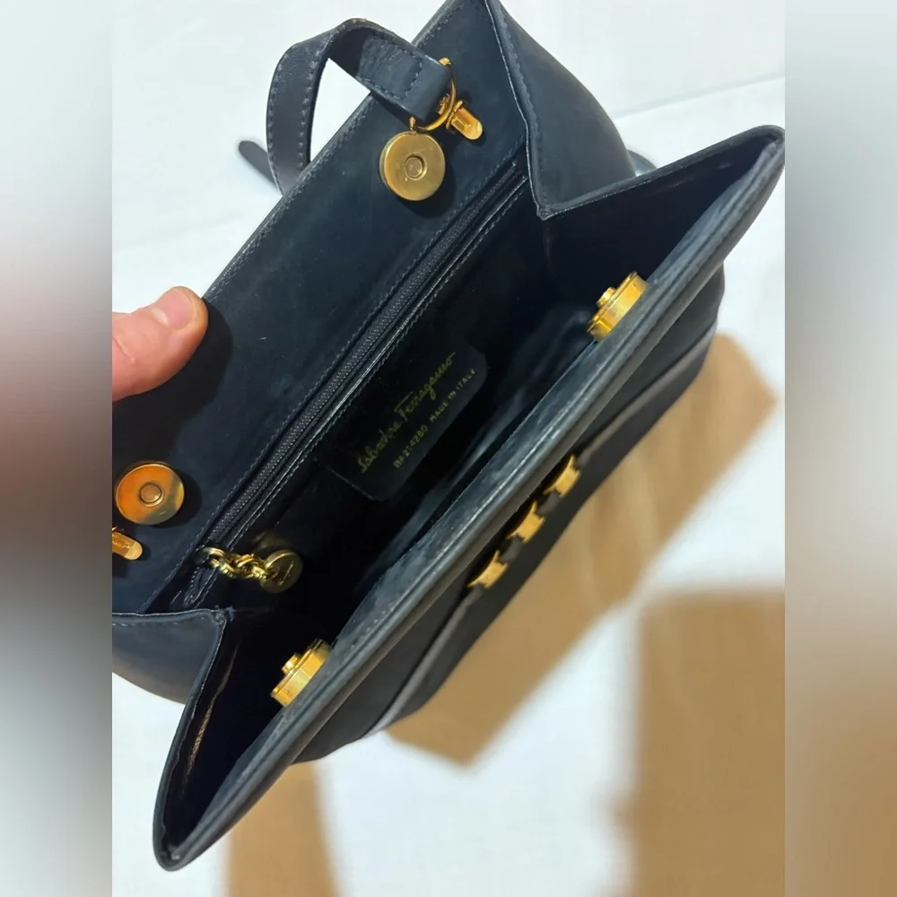Salvatore Ferragamo Black l shoulder/crossbody‎ Bag with gold accents